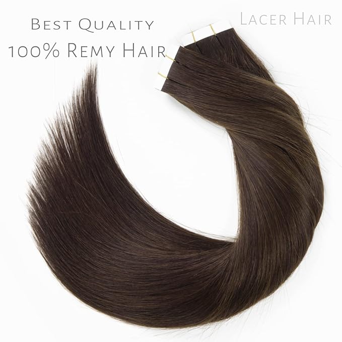 Lacer Tape in Hair Extensions Light Dark Brown Real Human Hair Tape in Extensions 20Pcs 50 Gram Skin Weft 18"