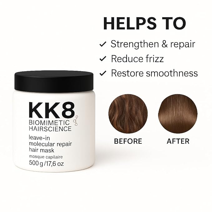 KK8 Biomimetic HairScience Leave-In Molecular Repair Hair Mask, Professional Strength Treatment for Frizz Control and Breakage, 500g/17.6 oz