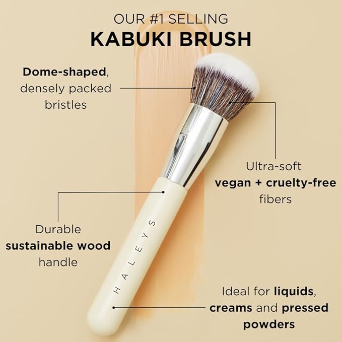 HALEYS Kabuki and Concealer Brush DUO, VEGAN + CRUELTY-FREE, Sustainable Wood, Airbrushed Finish For Creams, Liquids, Powder, Streak-free, Perfect Blending, Buffs, Blurs, Smooths with Control