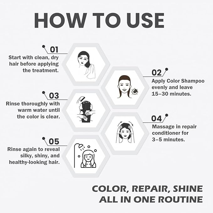 3-in-1 Natural Hair Dye Shampoo & Hair Repair Conditioner Bundle - Gray Coverage & Deep Moisture - Vegan, Sulfate-Free, Color-Safe - Argan Oil, Collagen - 2x400ml (ASH BROWN)