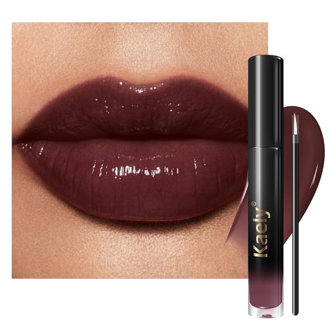 Kaely Longwear Shine Lipstick for Women, Highly Pigmented Liquid Lip Color Makeup, Non-Transfer Lip Gloss Stain Waterproof Smudge Proof 24 Hour, Glossy Finish, Vegan & Cruelty-free, 10 FEARLESS