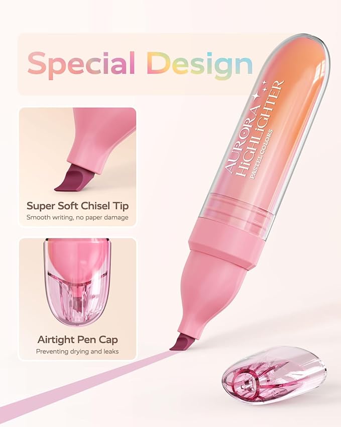 Four Candies 12 Pcs Highlighters Assorted Colors, Cute Pastel Highlighter Set, Dry Quickly, Soft Chisel Tip, Assorted Colors Bible Highlighter for No Bleed, Aesthetic Highlighters for School, Office