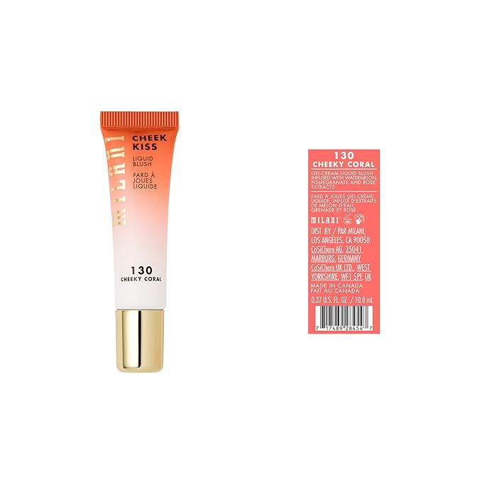 Milani Cheek Kiss Liquid Blush Makeup, Lightweight, Blendable & Buildable for Radiant Flushed Cheeks, Skin-Loving Formula - Cheeky Coral