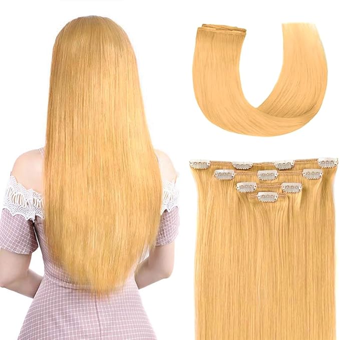 16" Clip in Hair Extensions Remy Human Hair for Women - Silky Straight Human Hair Clip in Extensions 55grams 4pieces Natural Blonde #24 Color