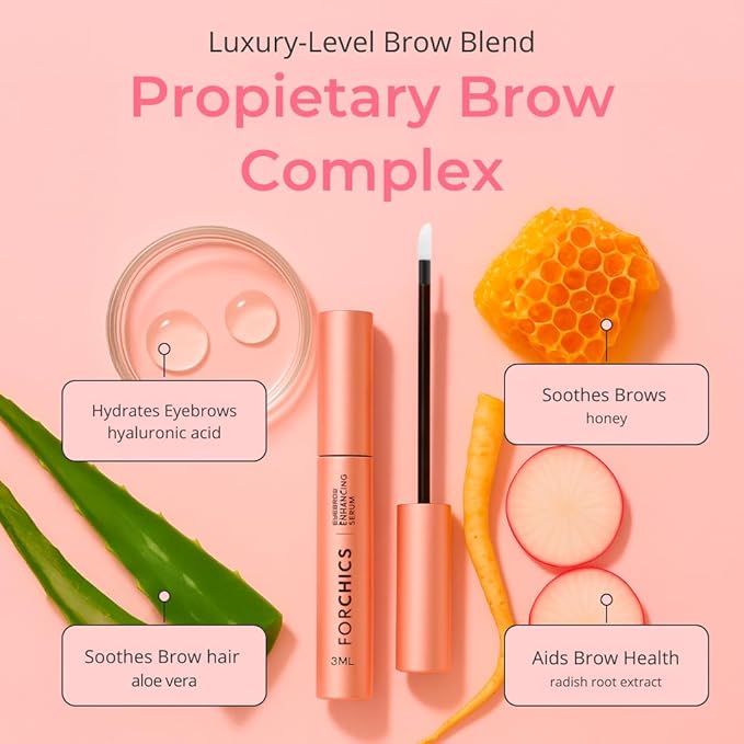 Eyebrow Growth Serum by ForChics - Natural Brow Thickening Treatment with Peptides and Biotin- Hormone-Free, Vegan and Cruelty-Free- Fuller Brows in 2 Weeks- 0.10oz/3ml