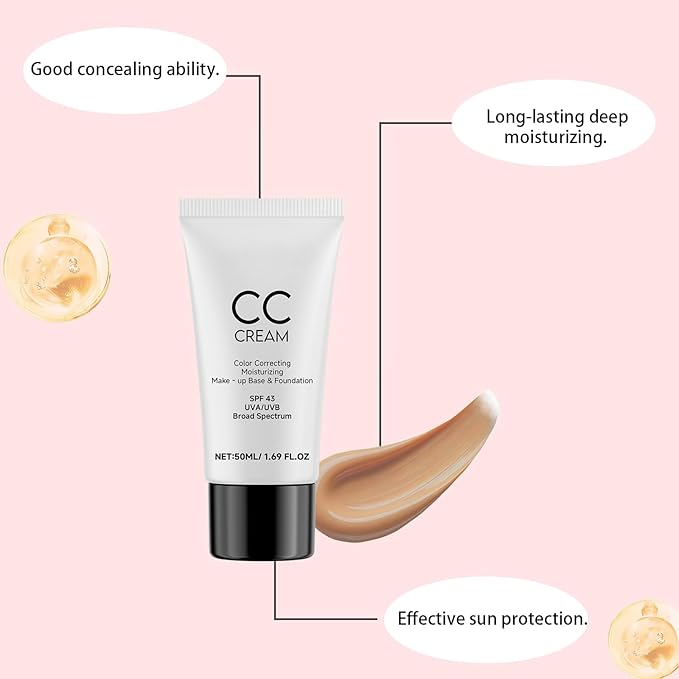 Cc Cream for Older Women,Cc Cream With Spf 43,Self Adjusting for Mature Skin, Anti-Aging Sunscreen Foundatio with Moisturizer, Conceals, Moisture & Anti Aging