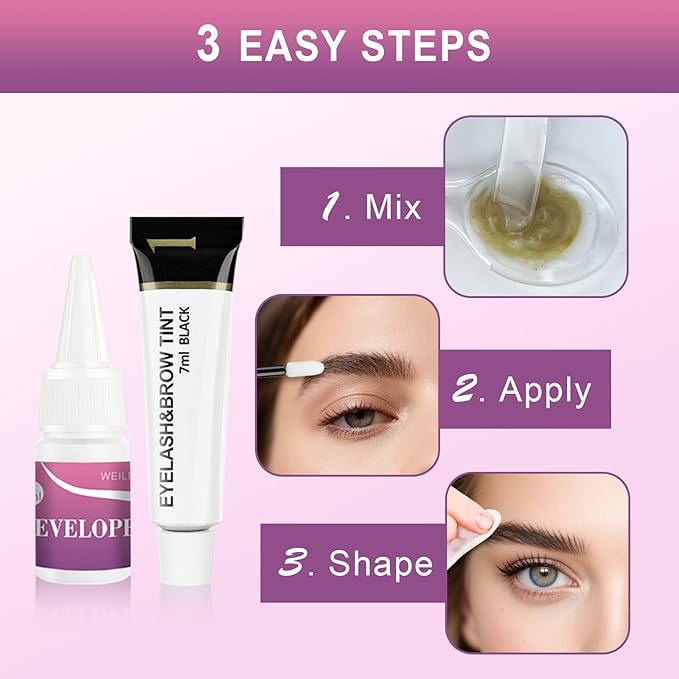 Eyelash & Eyebrow Color Kit, Professional Instant Lash & Brow Color Kit with Natural Black Effects, Easy to Use, DIY Hair Coloring for Salon Home Use 7ml