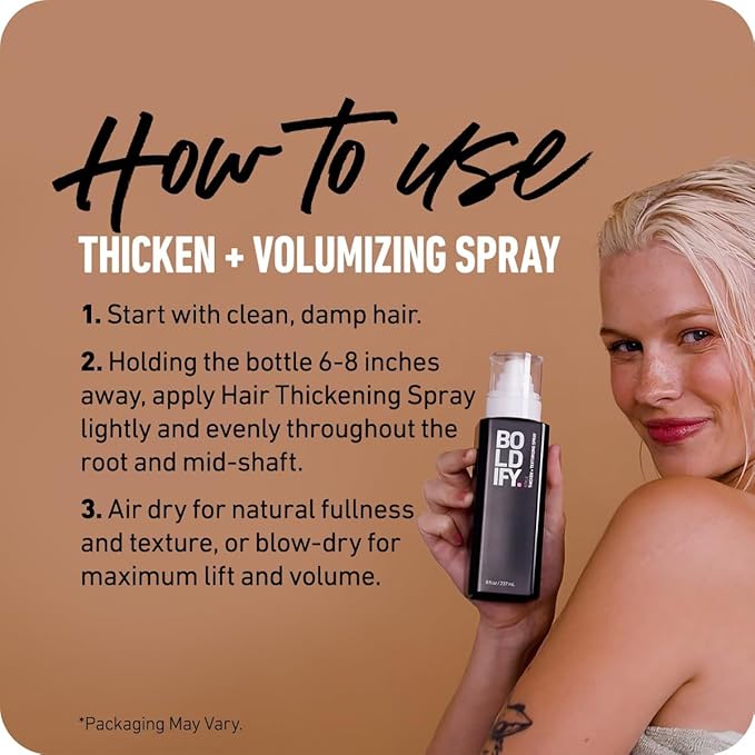Boldify Hair Thickening Spray - Volume Booster - Stylist-Recommended Texture Spray for Hair Women & Men - 8oz
