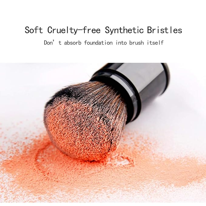 Retractable Powder Brushes Foundation Brush Blush Brush Bronzer Brush Face Blender Brush Professional Mineral Blending Buffing Kabuki Makeup Application Portable With Cover - Black