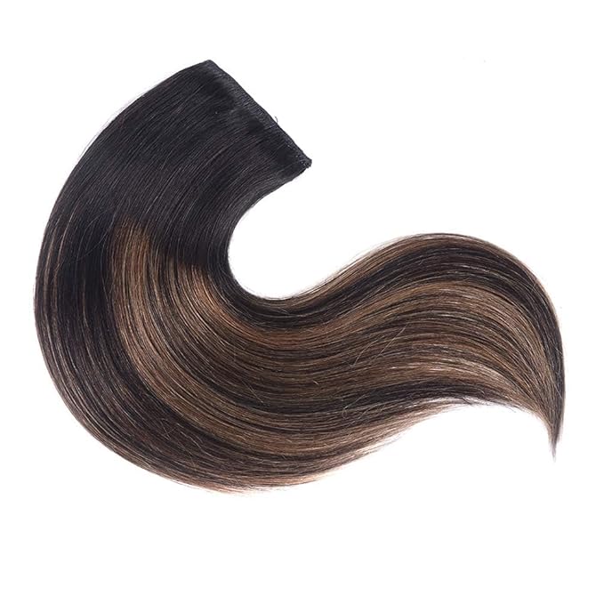 16" Hair Extensions Balayage Clip in Human Hair for Women - Silky Straight Natural Black to Chestnut Brown Highlight Black Ombre Hair 55grams 4pieces #(1BT6) P1B Color