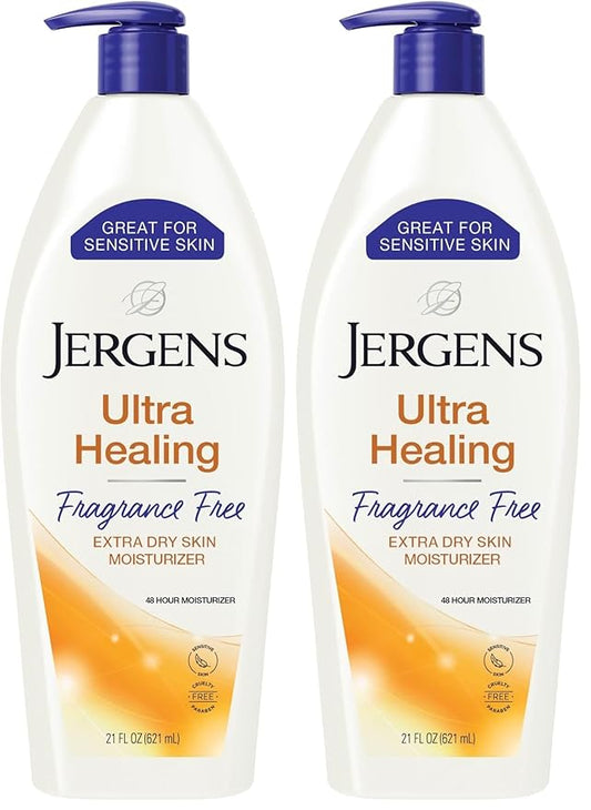 Jergens Hand and Body Lotion, Ultra Healing Dry Skin Moisturizer, Fragrance Free Lotion, Sensitive Skin Lotion, 21 Oz (Pack of 2)