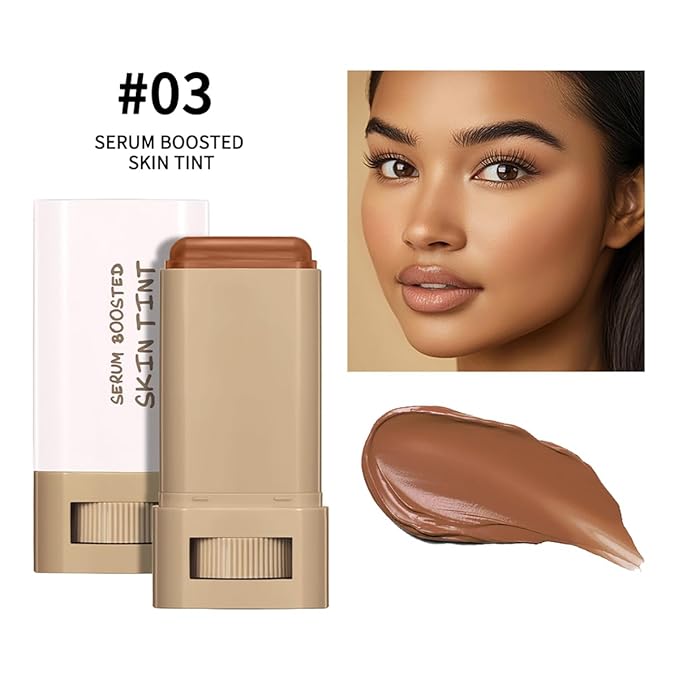 6 Colors Foundation Stick Beauty Balm Serum Boosted Skin Tinted Balm Concealer, Long-lasting Coverage, Even Skin Tone Portable Moisturizing Essence Stick (# 03, 0.64 Oz)