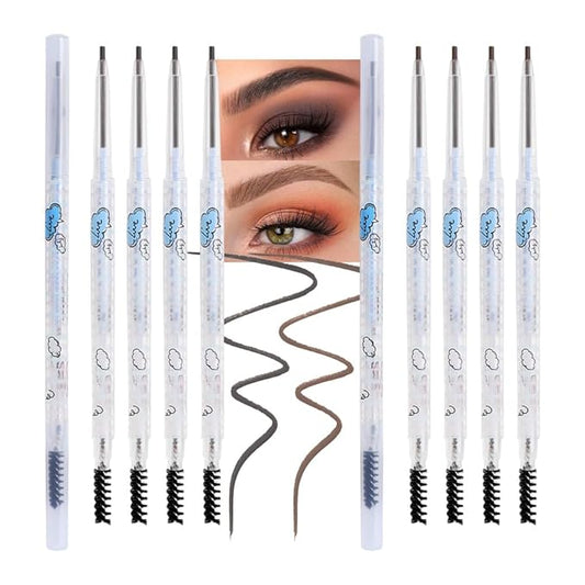 8 Pcs Dual-Sided Ultra-Fine Eyebrow Pencils Pack, Waterproof Eye Brows Pen for Women, Draws Tiny Brow Hairs, Defines, Fills Eyebrows, Shapes, Contours, Combs, (4*Grey+4*Grey Brown)