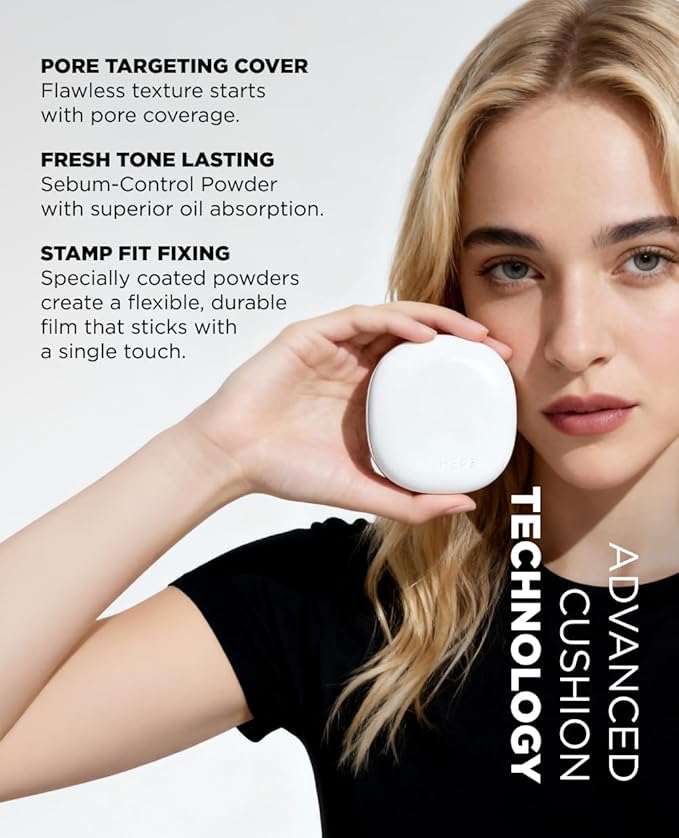 EITHER& Glow Pixel Cushion Foundation, Skincare Formula, Dewy Glass Skin, Lightweight & Long-Lasting 100H Wear, Buildable Hydrating Korean Cushion (32N Caramel, 12g)