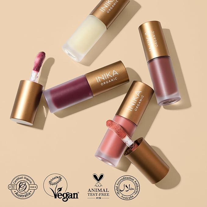 INIKA Organic Tinted Lip Oil | Bakuchiol, Squalane + Collagen in a Glossy Wash of Color. Luxuriously Smoothing & Hydrating Lipgloss. Natural, Vegan. 0.16 Fl oz (Blossom)
