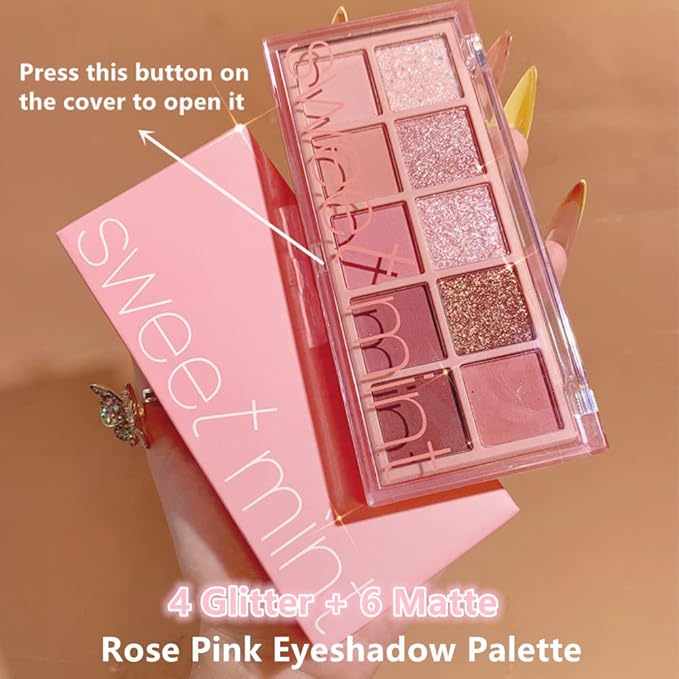 Go Ho 10 Colors Eyeshadow Palette,Matte&Glitter&Shimmer Eyeshadow Makeup,Pink Powder Light Pink Eye Shadow Shades,Naturing-Looking,Waterproof Eye Shadow Palette Makeup,03