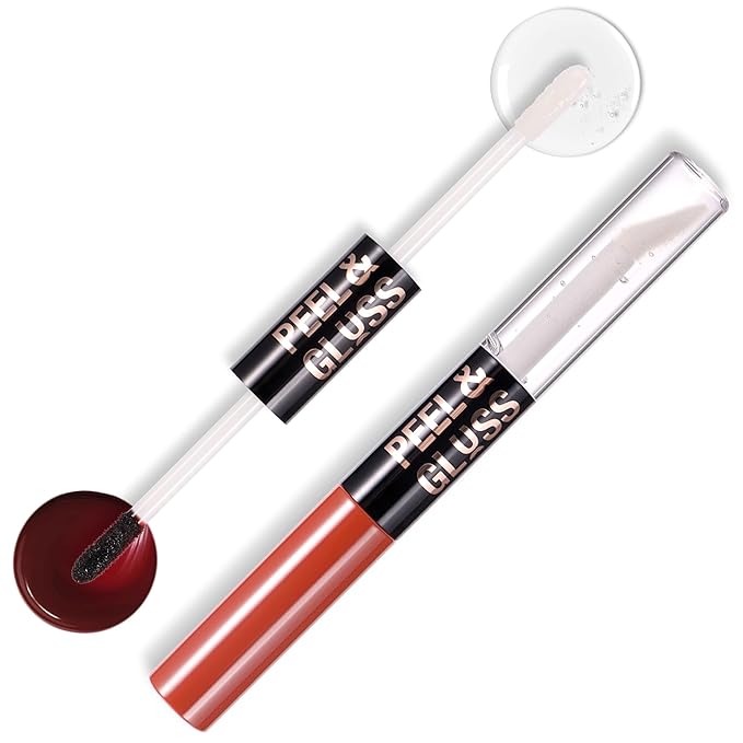 Liquid Lipstick with Clear Lip oil, Dual-Ended Peel-Off Lip Gloss, Long-Lasting Water-proof Lip Gloss (Berry)
