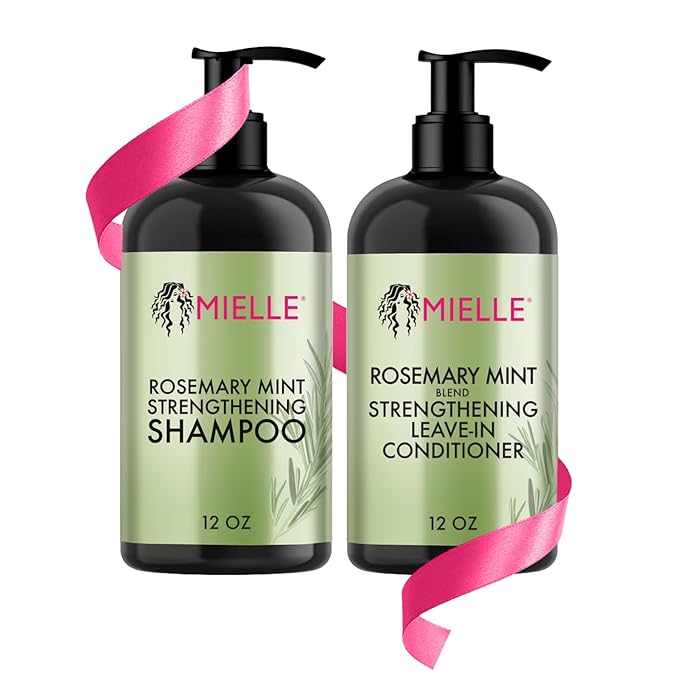 Mielle Organics Rosemary Mint Strengthening Shampoo and Leave-In Conditioner Infused with Biotin, Cleanses and Helps Strengthen Weak and Brittle Hair, 12 Ounces