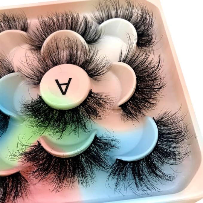HBZGTLAD new 5 Pairs 25 mm 4d Mink Lashes Bulk Faux with Custom Natural Mink Lashes Pack Short Wholesales Natural False Eyelashes (A)