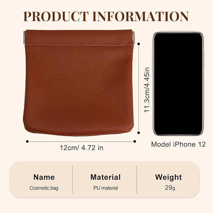 4 Pcs Leather Pouch for Purse, Snap Closure Self-Sealing Cosmetic Bag, Mini Waterproof Organizer for Makeup, Coins, Jewelry, Eyeglasses (C, Mixed sizes)