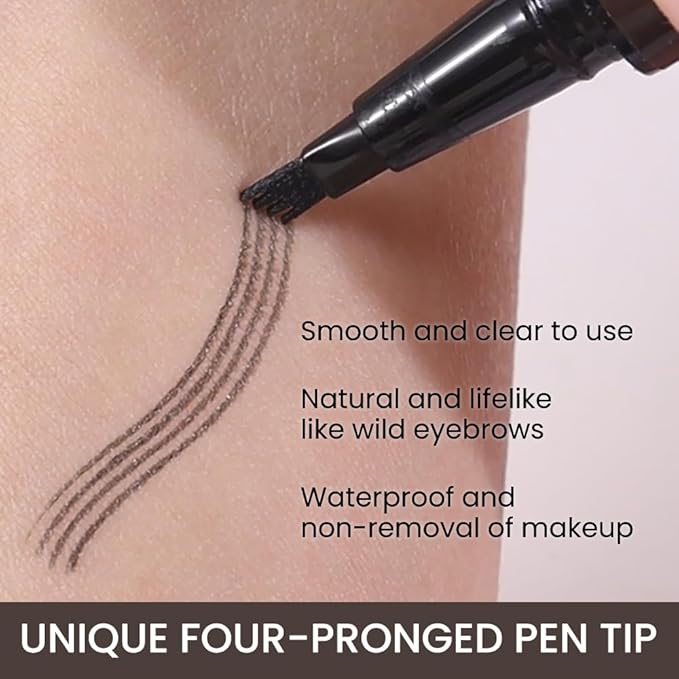 Kaely Microblading Eyebrow Pen with Brush, Magical Precise Waterproof Brow Pen, 4 Tip Eyebrow Contouring Eye Brow Pencils for Women, Creates Natural Brows, Sponge Head 03 Black Brown