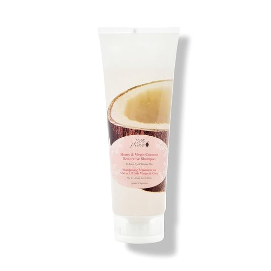 100% PURE Honey & Virgin Coconut Restorative Shampoo & Cleansing Detox Helps Restore Damaged Hair, Replenish Moisture & Body Healthy Hair Growth for Women & Men - Sulfate Free - 8 Fl Oz