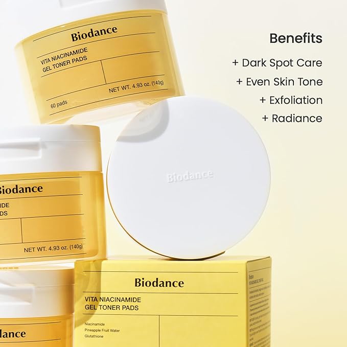 Biodance Vita Niacinamide Gel Toner Pads, Dark Spot Corrector, Evening Skin Tone, Gentle Exfoliating Toner Pads with Vitamin C, Korean Skincare, Stocking Stuffersㅣ4.93 fl.oz.(140g)*60Pads
