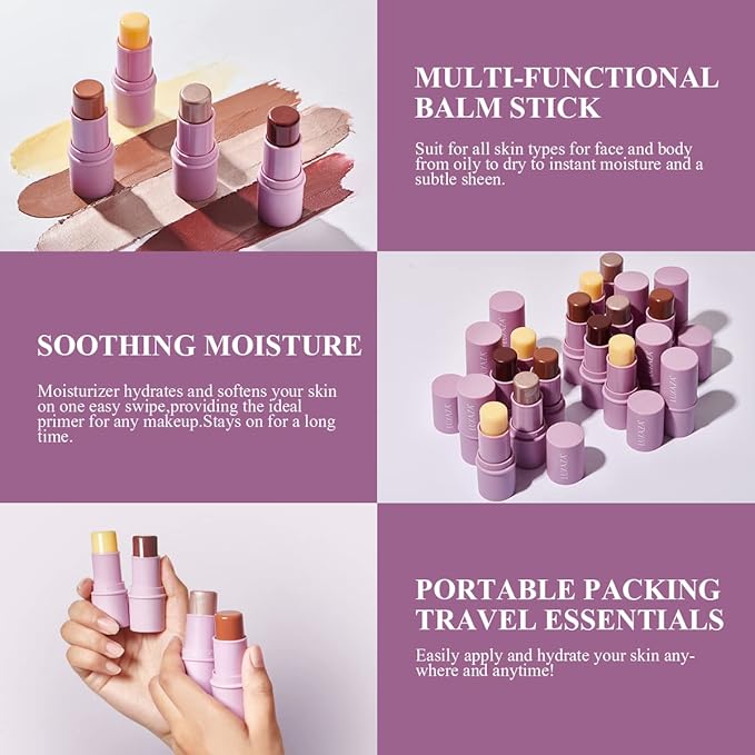 4Pcs Cream Blush Contour Highlighter Bronzer Moisturizer Stick Makeup Set #T Blush Glow5