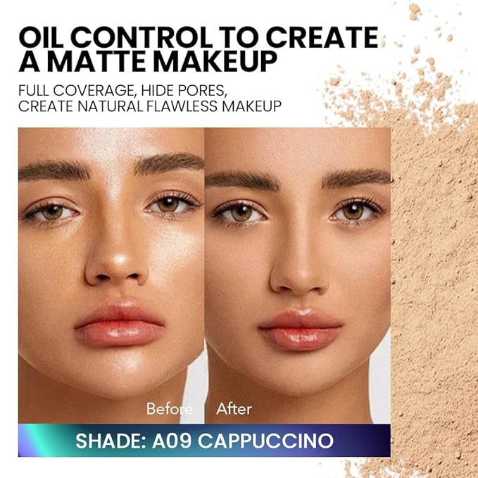Loose Setting Powder - Translucent Finishing Powder for Face With Built-in Puff, Oil Control & Pore Blurring, Soft Matte Makeup, Vegan & Long Lasting, Cappuccino 09 (0.21 oz)