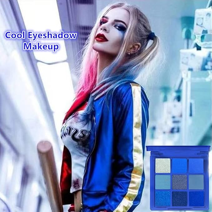Go Ho 9 Style Blue Grey White Powder Makeup Eyeshadow Palette, Matte & Pearl Shimmer Design Waterproof Cool Blue Eye Eyeshadow Palette for Women & Girls