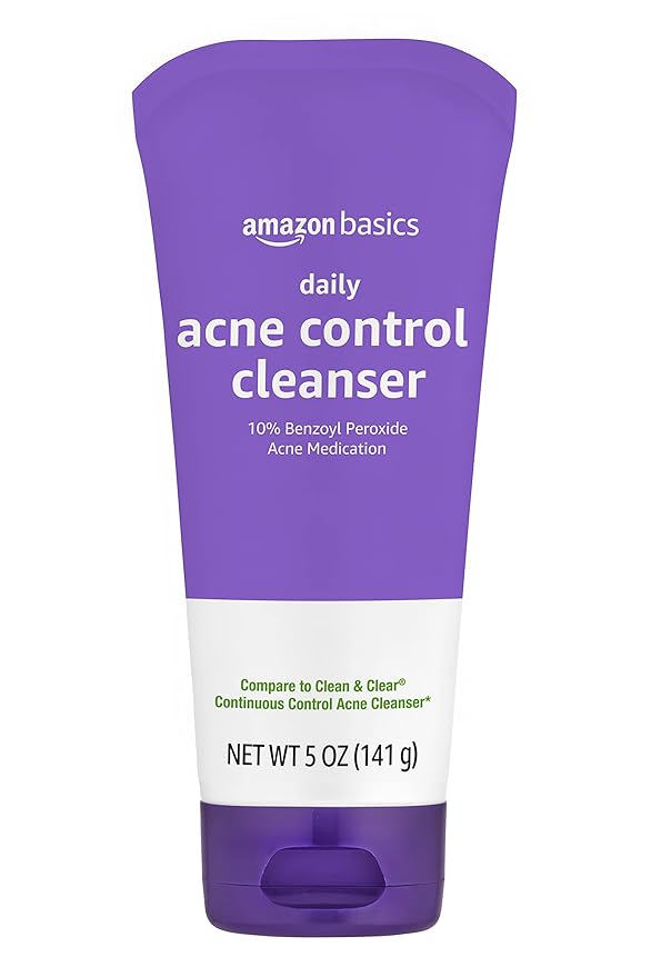 Amazon Basics Acne Cleanser Face Wash - Daily Control, Maximum Strength 10% Benzoyl Peroxide, 5 Ounce (Pack of 3)