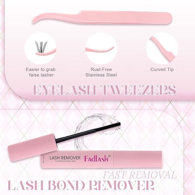 DIY Lash Extensions Kit, Lash Clusters Individual, Lash Bond and Seal, Clusters Lash Glue Remover and Eyelash Tweezers for Eyelash Extensions Beginners (10D+20D-0.07D, 8-16mm, Kit)