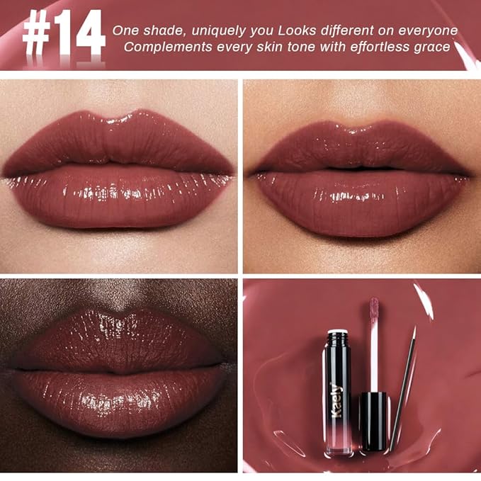 Kaely Longwear Shine Lipstick for Women, Highly Pigmented Liquid Lip Color Makeup, Non-Transfer Lip Gloss Stain Waterproof Smudge Proof 24 Hour, Glossy Finish, Vegan & Cruelty-free, 14 WITTY