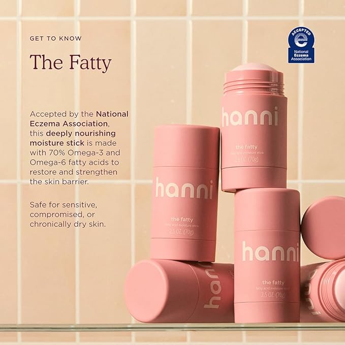 HANNI Fatty Body Moisturizer Stick with Fatty Acids, Travel Size Friendly Solid Lotion for Plumping and Hydration, Fragrance-Free and Safe for Sensitive Skin, 2.5 oz