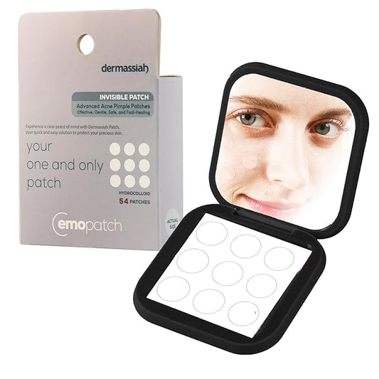Acne Pimple Patches for Face 54 Count with Mirror Case for Day & Night Use - Hydrocolloid Pimple Pads, Emoji-Themed Blemish Dots, Clear Skin Treatment (Invisible)