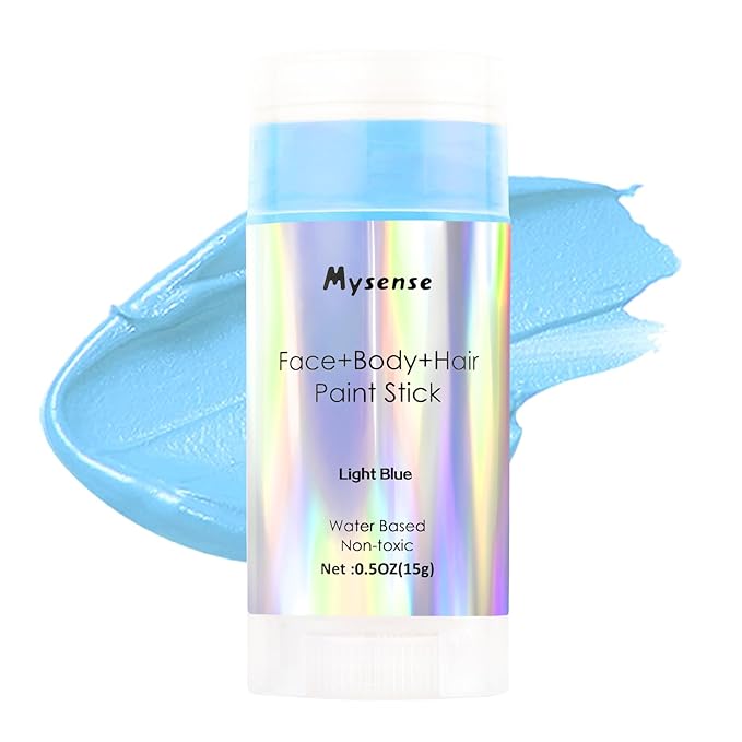 Mysense Light Blue Face Body Hair Paint Stick,Water Based Washable Temporary Hair Color,Non-toxic Cream Body Paint for Adults and Kids Halloween Cosplay Corpse Bride Sally Face Makeup,0.5oz