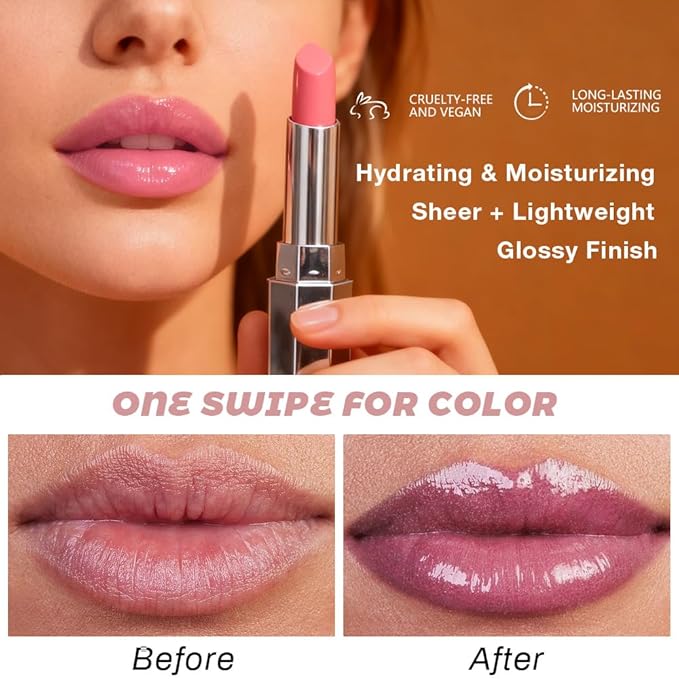 Kaely Mauve Honey Lipstick Tinted Lip Balm, Hydrating Shine Lipstick for Women Dry Lips, Moisturizing Nourishing Glossy Lip Gloss Stain Makeup, Sheer Lightweight, Vegan & Cruelty-Free, 07