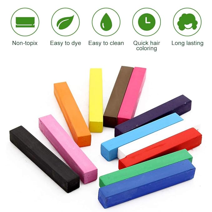 Temporary Hair Chalk Washable Hair Color for Kids, Teens, Halloween Cosplay Parties 12 Bright Colors Hair Dye Comb,Birthday Gift Christmas Gift for girls boys