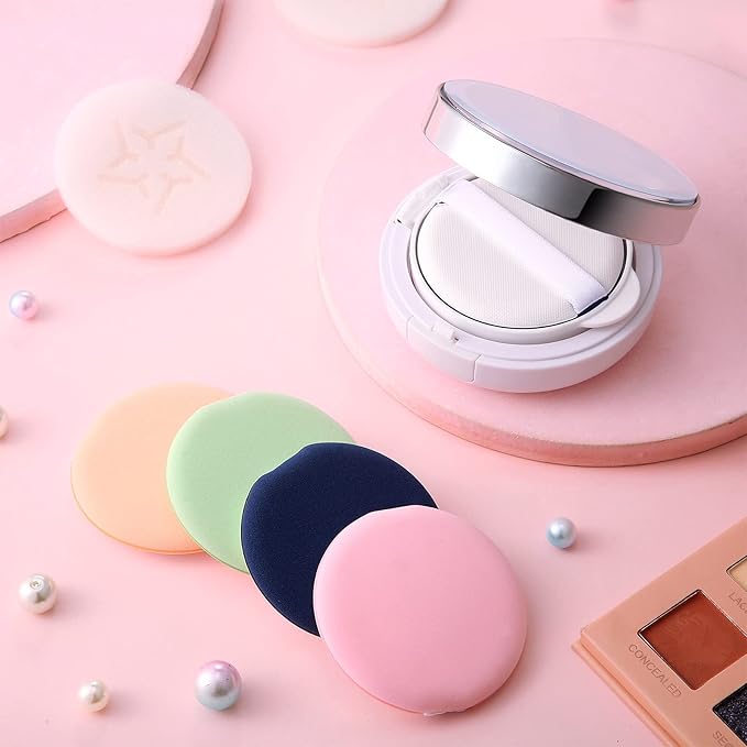 Patelai 7 Pcs 0.5oz Silver Empty Luxurious Air Cushion Puff Box with Sponge Puff and Mirror, Portable Make-up Powder Container Case with Extra Sponges and Puffs, Refillable Foundation Bb Cream Box