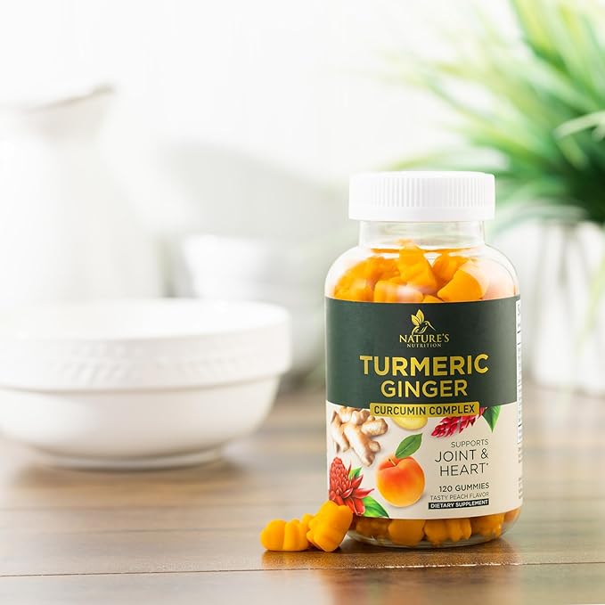 Turmeric Curcumin Supplement Gummies - 95% Curcuminoids with Turmeric & Ginger, Black Pepper for Best Absorption, Nature's Vegan Joint Support, Non-GMO, Gluten Free, Tasty Peach Flavor - 120 Gummies