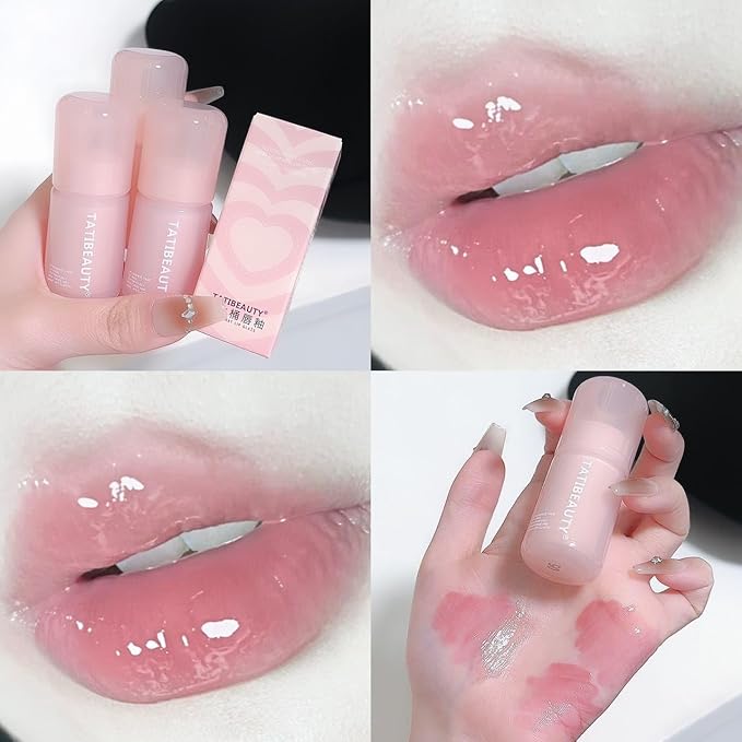 Petansy Hydrating Lip Gloss,4 Colors Plumping and Moisturizing Glaze Tint, Water Mirror Liquid Lipstick, Long-lasting Highly-Pigmented Korean Lip Glaze Natural Lip Makeup