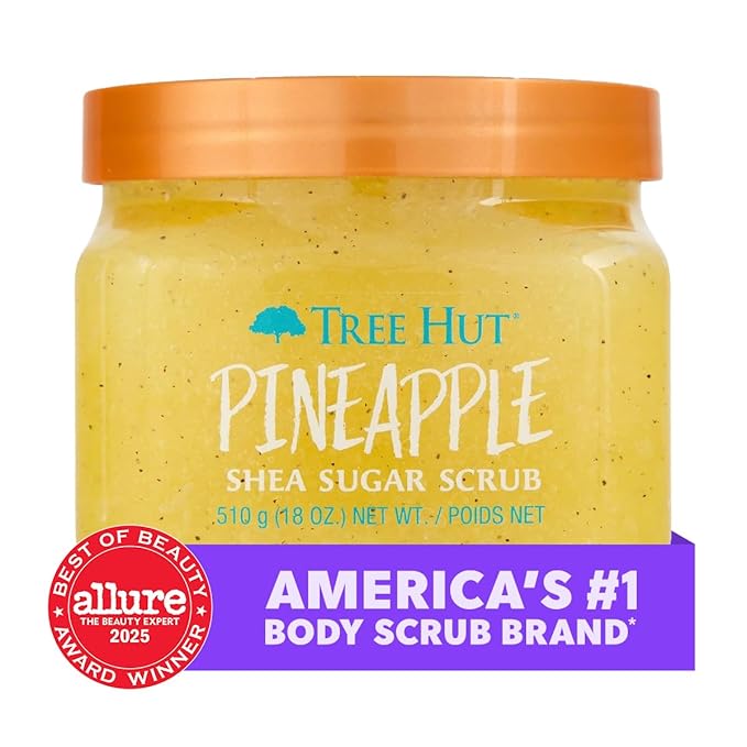 Tree Hut Pineapple Shea Sugar Scrub, Exfoliating, Hydrating & Moisturizing Body Scrub with Shea Butter & Nourishing Essential Oils, Smooth & Soften Skin, 18 oz