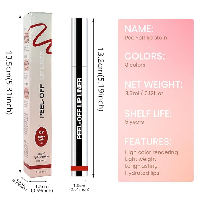 Peel Off Matte Liquid Lip Gloss Stain-Lip Liner with Tweezer, Orange Red Peel Off Lip Stain, Long Lasting & Waterproof Lipstick Tattoo, Transfer-Proof Lip Gloss for All Skin Types (07#, 1Pcs)