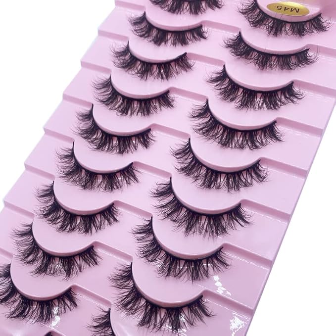 HBZGTLAD New 10 Pairs 3D Mink Lashes False Eyelashes Handmade Wispy Fluffy Long Lashes Natural Eye Makeup Tools Eye Lashes(M45)