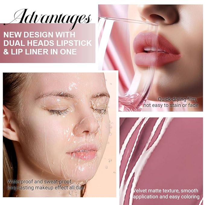evpct 1Pcs Antique Rose Matte Lip Liner and Liquid Lipstick Stain Makeup Set for women, Nude Pink Long Lasting Smudge Proof Lipstick labiales matte mate larga duracion listip 24 hours originales, 29#