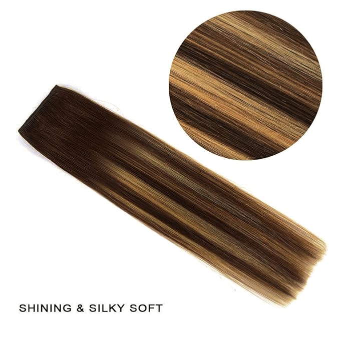 18" Clip in Hair Extensions Remy Human Hair for Women - Silky Straight Ombre Hair Extensions Brown Balayage 60grams 4pieces #4T27P4 Color
