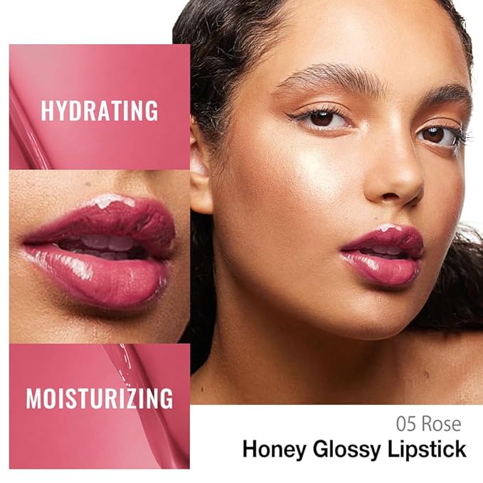 Rose Honey Lipstick Tinted Lip Balm - Shine Moisturizing Lipstick for Women, Natural Nourishing Hydrating Lip Color Gloss Stain for Dry Lips, Tint Sheer Lightweight Makeup, Vegan - 1Pc #05 Rose