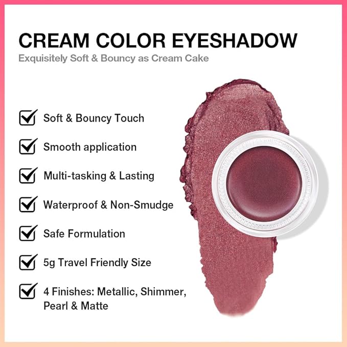 Cream Glitter Orchid Shimmer Metallic Eyeshadow Palette Makeup, Natural Single Mini Instant Holographic Eyeshadow For Women, Sombras Crema Para Ojos, Talc, Paraben & Cruelty Free, 26