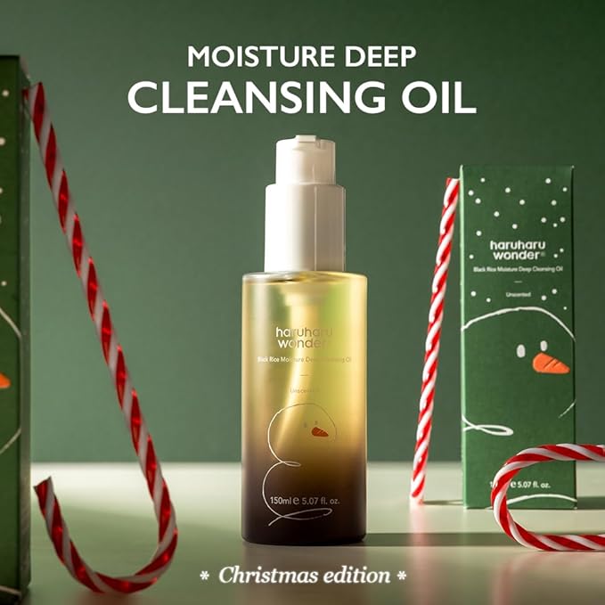 HARUHARU wonder Black Rice Moisture Cleansing Oil, (Christmas Limited Edition), Korean Facial Cleanser, Makeup Remover, Holiday stocking stuffers, 5.07 fl.oz