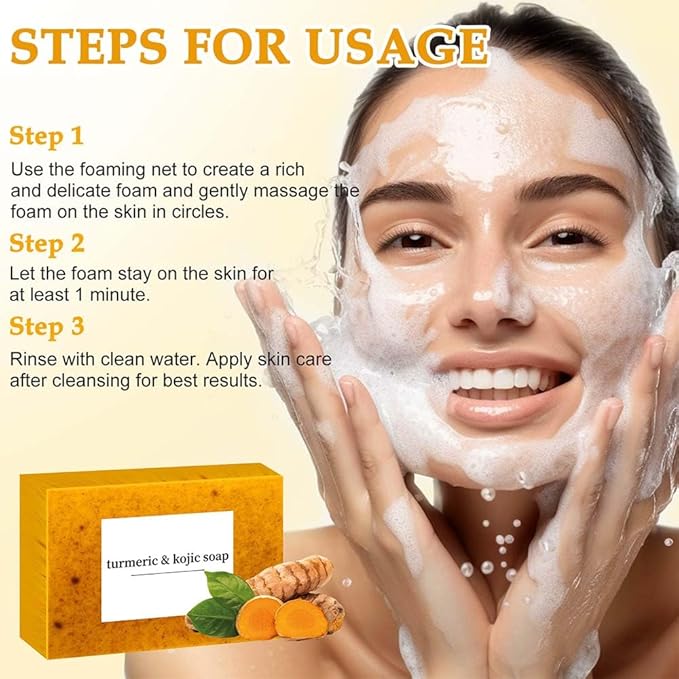 Lemon Turmeric Kojic Soap,Natural Handmade Soap,Turmeric Soaps Bar for Face and Body, Smooth Skin Tumeric Soapes,Deep Cleansing Soaps for Men & Women (2 PCS)